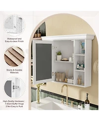 Casainc 35" x 28" Wall Mounted Medicine Cabinet with Mirror Door and 6 Open Shelves, Modern Bathroom Cabinet