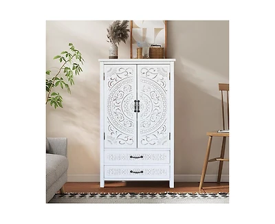Casainc 27" Accent Tall White Storage Cabinet with Two Doors and Two Drawers