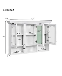 Casainc 47" Wall Mounted Cabinet with Mirror, 3 Adjustable Shelves and Open Storage Compartments