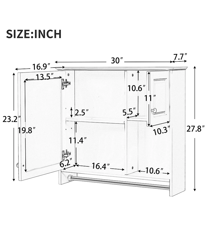 Casainc 30" Wall Mounted Bathroom Cabinet with Mirror and 2 Shelves for Over Sink Storage