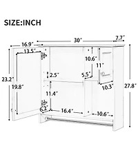 Casainc 30" Wall Mounted Bathroom Cabinet with Mirror and 2 Shelves for Over Sink Storage
