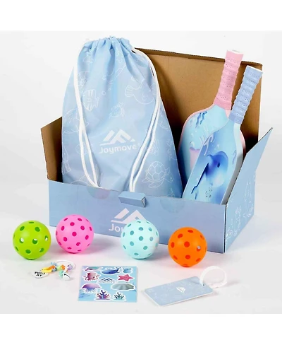 Joymove Kids Pickleball Paddles Sets with 4 Lightweight Fiberglass Balls, Small Grip & Cute Carry Bag