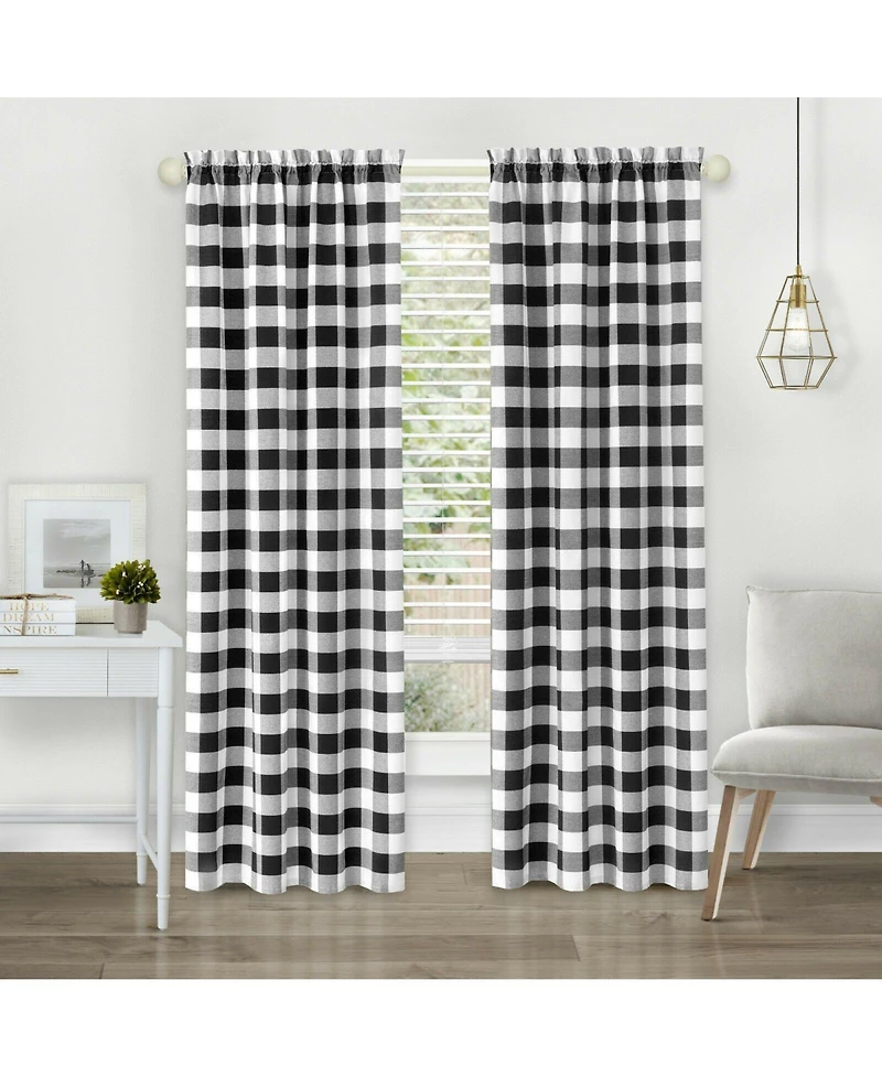 Kate Aurora Modern Country Farmhouse 3 Piece Buffalo Check Plaid Window Curtains & Valance Set