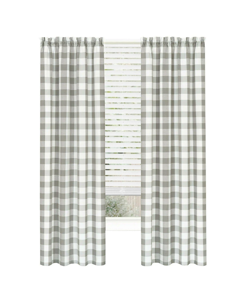 Kate Aurora Modern Country Farmhouse 3 Piece Buffalo Check Plaid Window Curtains & Valance Set