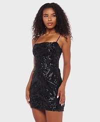 B Darlin Juniors' Strappy Mesh Sequin Bodycon Dress