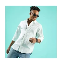 Campus Sutra Men's White Heathered Pinstriped Shirt