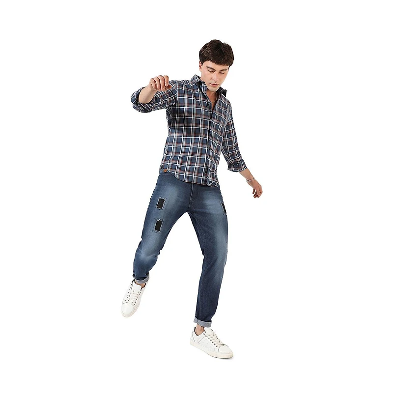 Campus Sutra Men's Blue Checkered Regular Fit Casual Shirt