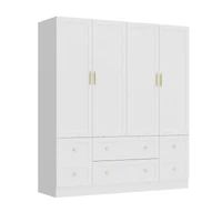 Simple white 4-door 6-drawer wardrobe with large capacity, bedroom Armoire, Closet