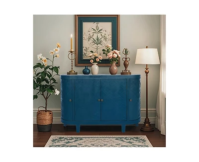 Casainc 47.5" Oval Storage Cabinet with 4 Doors Fluted Accent Cabinet with Curvy Edge