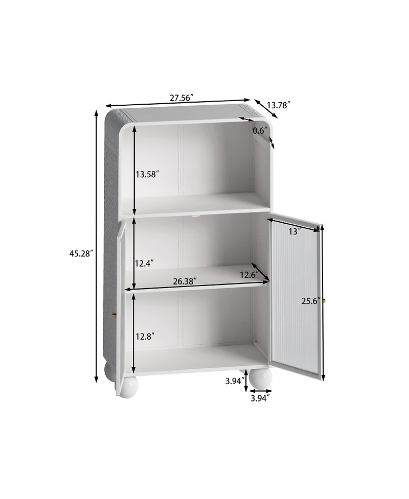 Casainc 45.28" Freestanding Bathroom Floor Cabinet With Glass Door and Open Storage Shelves