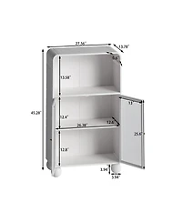 Casainc 45.28" Freestanding Bathroom Floor Cabinet With Glass Door and Open Storage Shelves