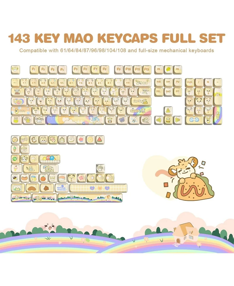 Yunzii Dye-Sub Pbt Keycap Set, Mao Profile, 143 Full Keys Cute Cat Custom Keycaps with Key Puller for Cherry Gateron Mx Switches Mechanical Gaming Key
