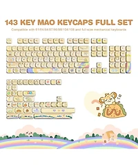 Yunzii Dye-Sub Pbt Keycap Set, Mao Profile, 143 Full Keys Cute Cat Custom Keycaps with Key Puller for Cherry Gateron Mx Switches Mechanical Gaming Key
