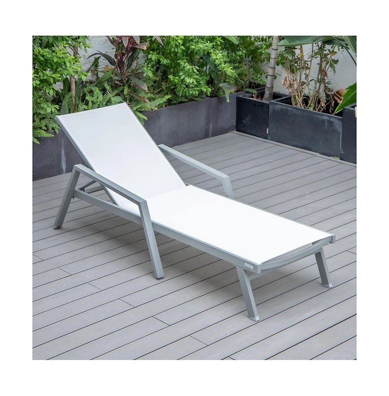 LeisureMod Marlin Patio Chaise Lounge Chair With Armrests in Aluminum Frame
