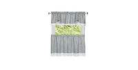 Kate Aurora Shabby Country Farmhouse Flax Styled Sheer Cafe 3 Piece Kitchen Curtain Tier & Valance Set - 24 in. Long - Gray