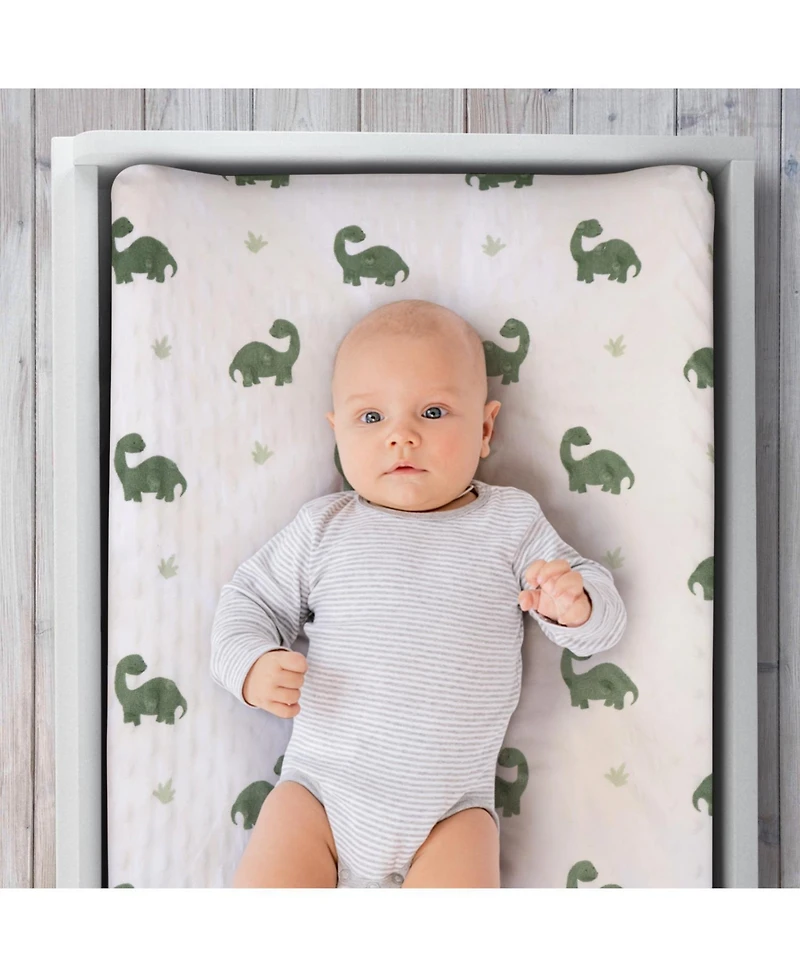 The Peanutshell Changing Pad Cover for Baby Boys, Green Dino Minky