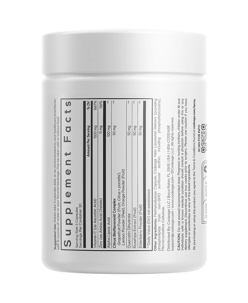 Codeage Liposomal Vitamin C Vitamins With Zinc, Elderberry, Citrus Bioflavonoids Ascorbic Acid, Quercetin & Rose Hips Fruit