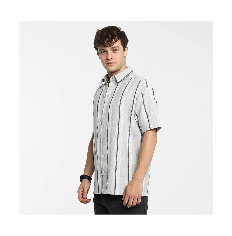 Campus Sutra Men's Ash Grey Unbalanced Striped Shirt