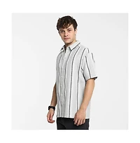 Campus Sutra Men's Ash Grey Unbalanced Striped Shirt