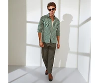 Campus Sutra Men's Forest Green & Khaki Beige Candy Striped Oversized Shirt