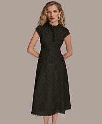 Donna Karan New York Women's Tweed Cap Sleeve A-Line Midi Dress