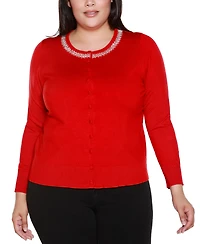 Belldini Plus Embellished Neckline Cardigan Sweater