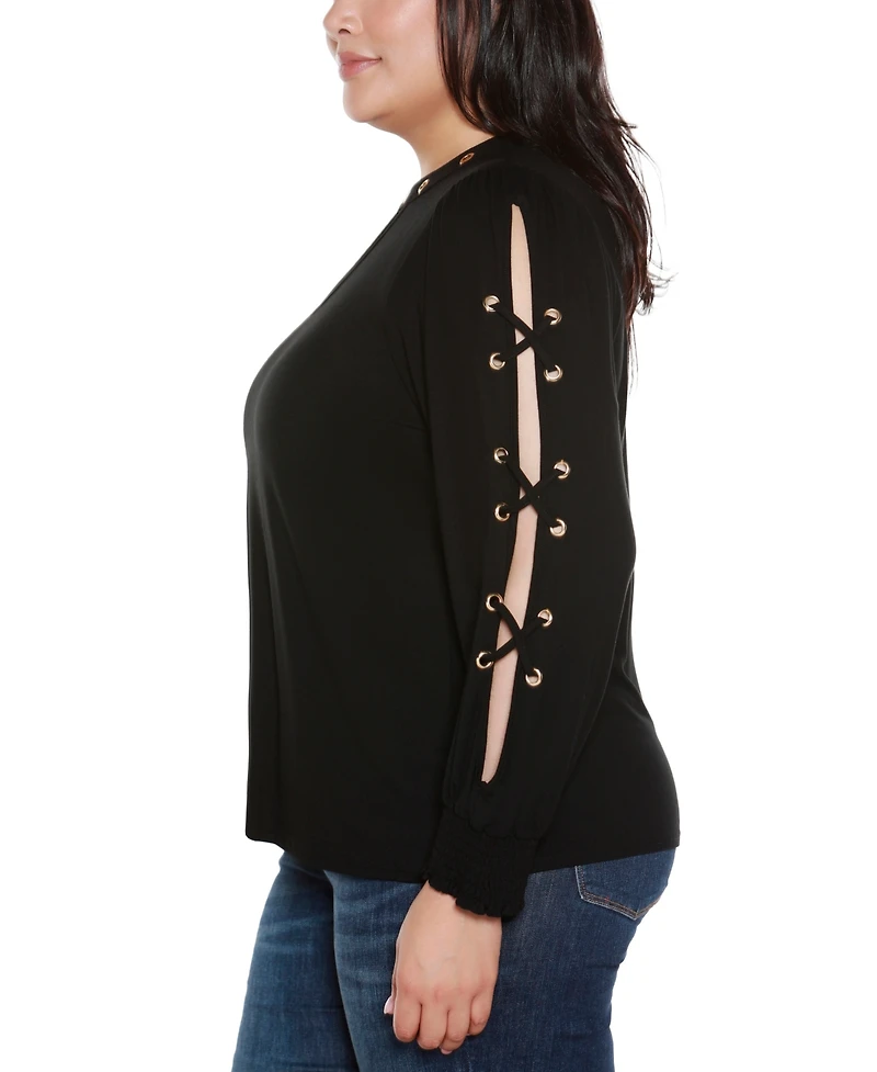 Belldini Plus Slit-Sleeve Keyhole Knit Top