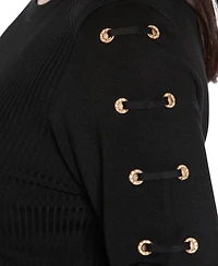 Belldini Plus Grommet-Trim Ribbed Sweater