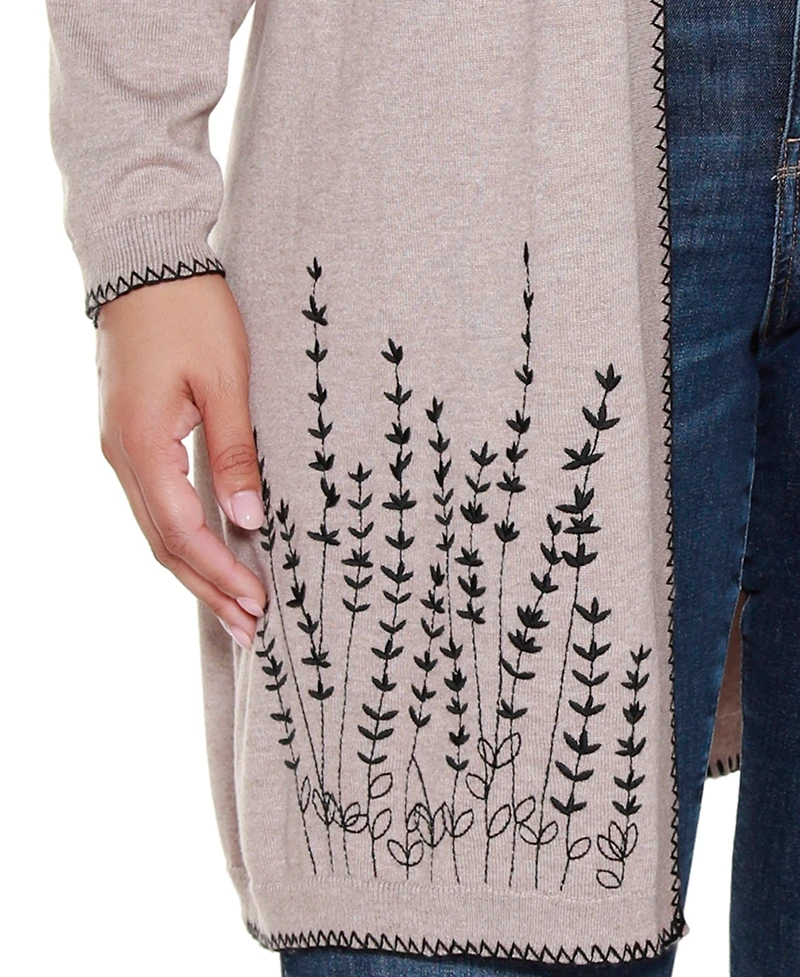 Belldini Plus Size Embroidered Open-Front Cardigan Sweater