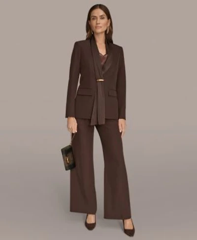 Donna Karan New York Womens Mixed Media Draped Neck Blazer High Waist Wide Leg Pant