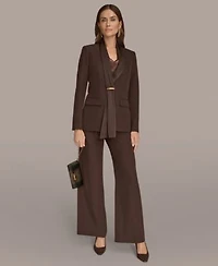 Donna Karan New York Womens Mixed Media Draped Neck Blazer High Waist Wide Leg Pant