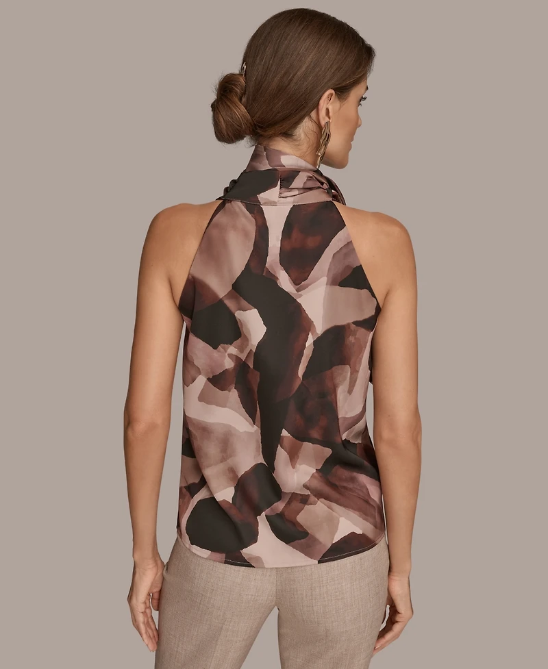 Donna Karan New York Women's Printed Drape Neck Halter with Tie Top