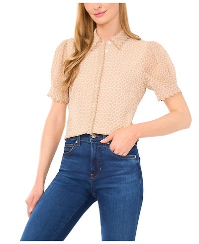 CeCe Women's Scallop-Edge Geo-Print Blouse