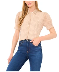 CeCe Women's Scallop-Edge Geo-Print Blouse