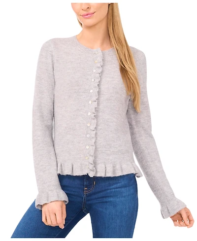 CeCe Women's Ruffle Edge Detail Long Sleeve Cardigan Sweater