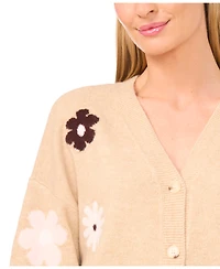 CeCe Women's Flower Pattern V-Neck Cardigan Sweater