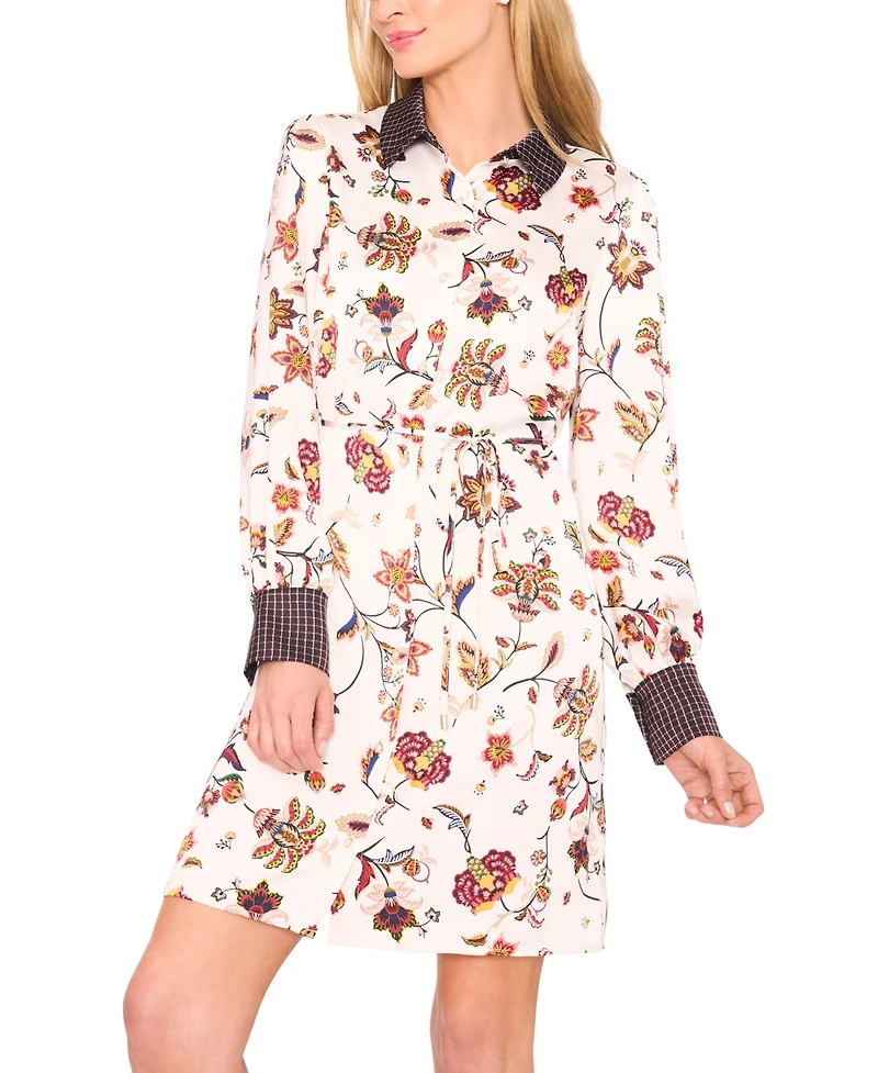 CeCe Women's Mix Print Long Sleeve Shirt Dress