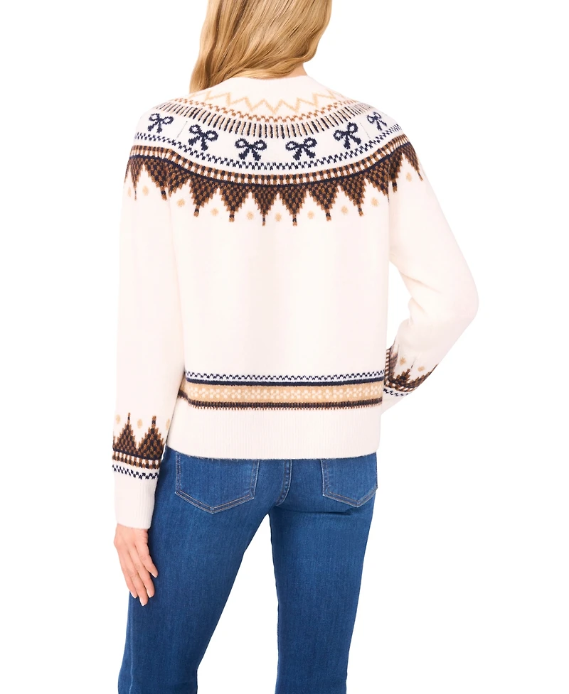 CeCe Women's Ribbon Fair Isle Crewneck Sweater