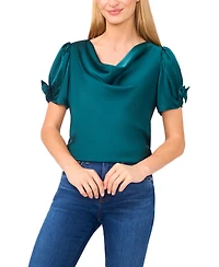 CeCe Women's Cowl Neck Bubble Short Sleeves Top