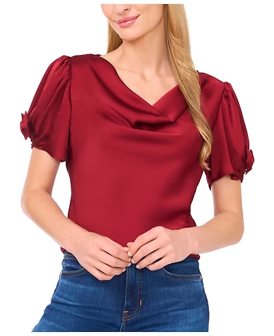 CeCe Women's Cowl Neck Bubble Short Sleeves Top