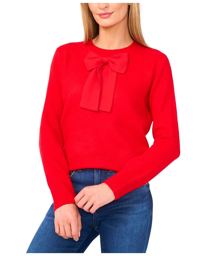 CeCe Women's Bow-Trim Crewneck Sweater