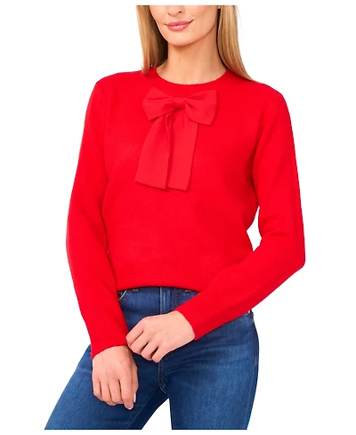 CeCe Women's Bow-Trim Crewneck Sweater