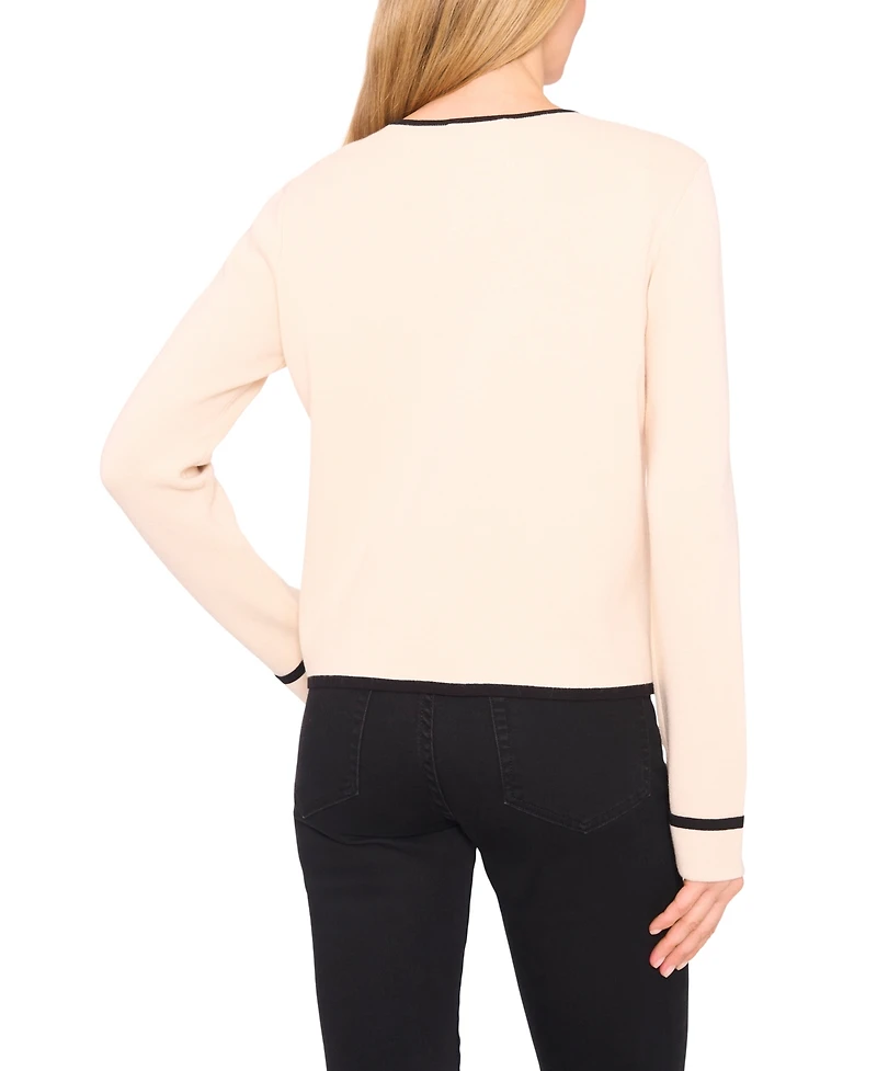 CeCe Women's Patch Pocket Tipping Cardigan Sweater