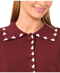 CeCe Women's Ribbon Jacquard Collared Cardigan Sweater