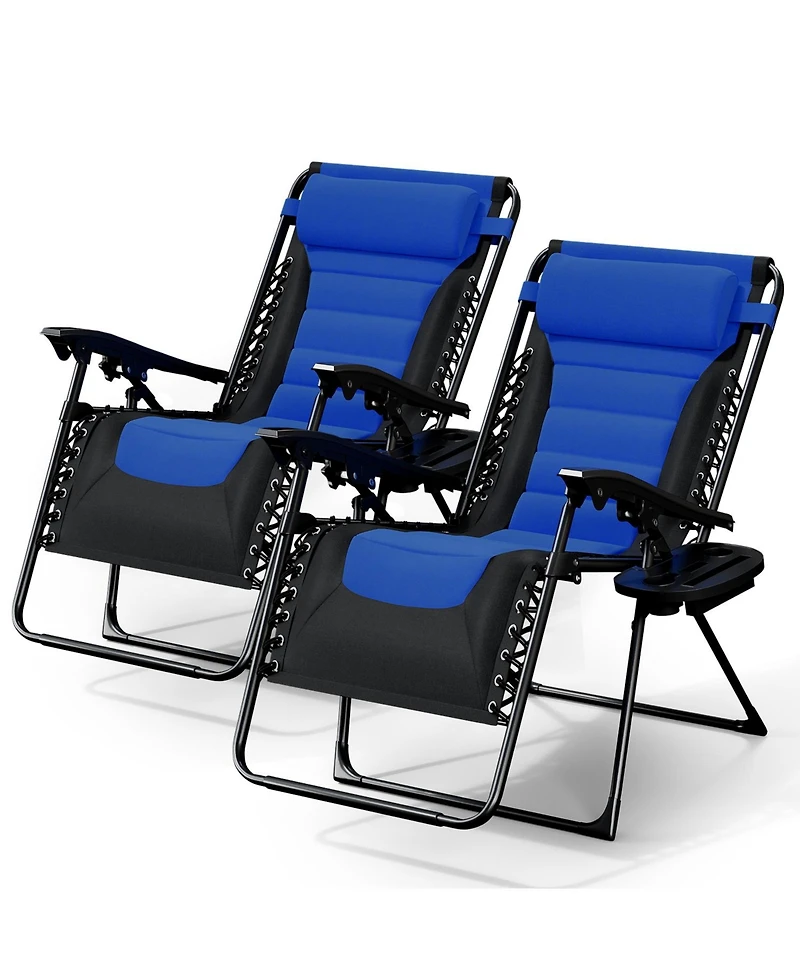 Nestl Padded Zero Gravity Chairs - Set of 2 Extra Wide Outdoor Recliners with Adjustable Headrest, Lock-in Position & Cup Holder
