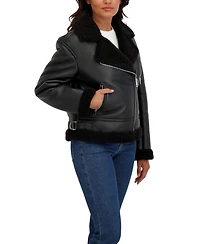 Sebby Collection Women's Assymetrical Moto Faux Shearling Jacket