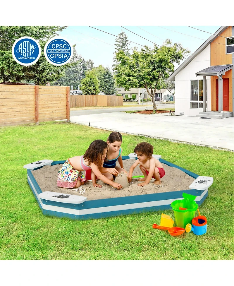 Costway Outdoor Wooden Sandbox with Animal Patterns Seats Backyard Bottomless Sandpit