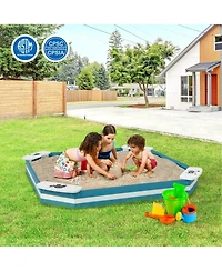 Costway Outdoor Wooden Sandbox with Animal Patterns Seats Backyard Bottomless Sandpit