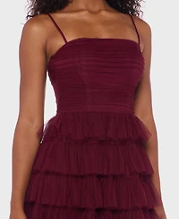 B Darlin Junior's Spaghetti Strap Square Neck Ruffle Dress