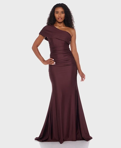 B Darlin Juniors' One-Shoulder Draped Floor-Sweeping Gown